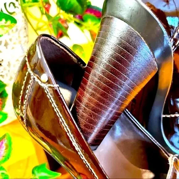 NEW GEOX RESPIRA BROWN/BURGUNDY PATENT LEATHER LOAFER HEELS EU 36 / US 6